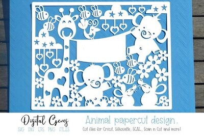 Elephant, Giraffe and Mouse paper cut design