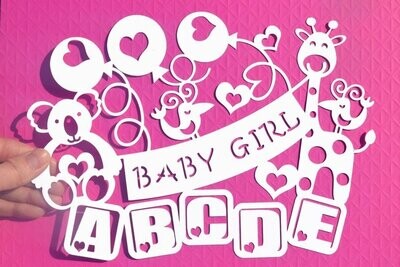 Baby Girl, Giraffe, Koala and bird paper cut design