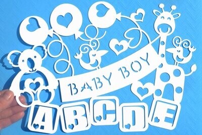 Baby Boy, Giraffe, Koala and bird paper cut design