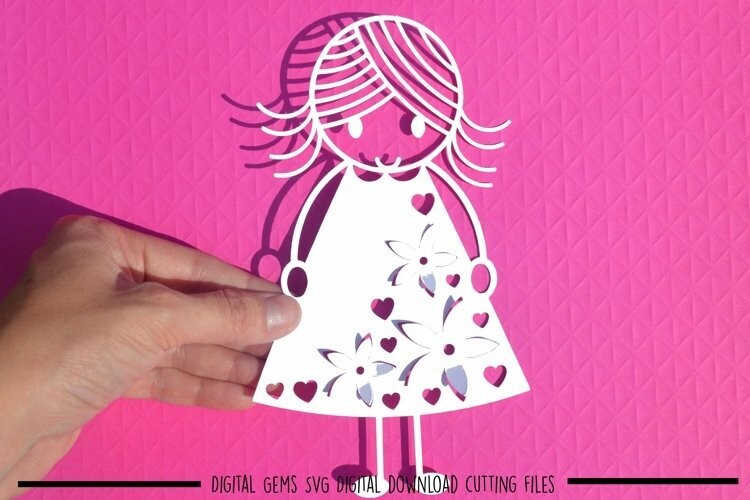 Girl with pop out flowers paper cut design