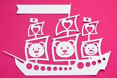 Teddy bear boat paper cut design
