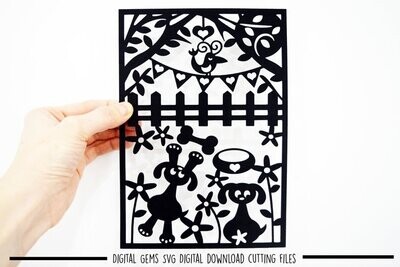 Dogs playing, paper cut design