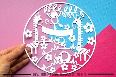 Elephant and giraffe paper cut design