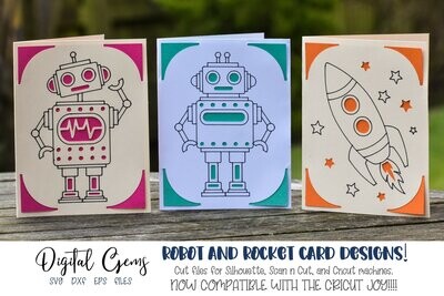 Robot and Rocket insert card designs