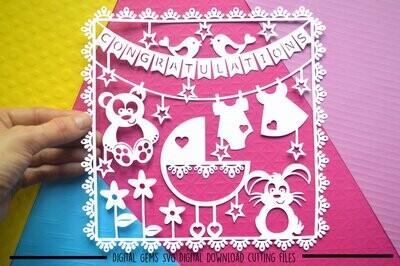 Congratulations, new baby paper cut design