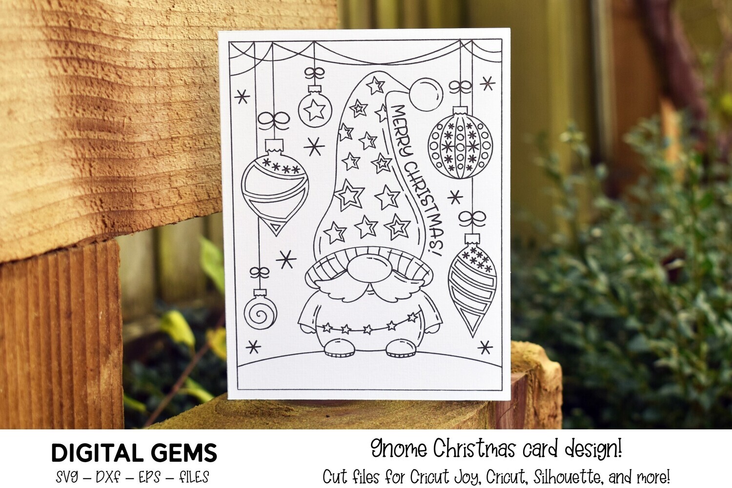 Gnome Christmas drawing / colouring in card design.