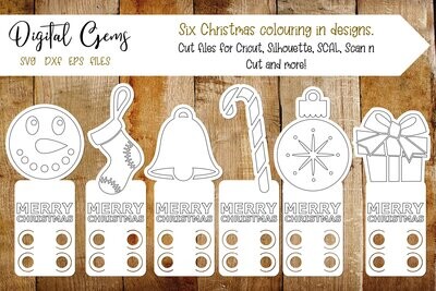 Christmas colouring in crayon card designs.