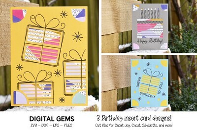 Birthday insert cards, 3 designs included!