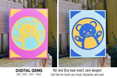 Teddy bear insert cards, Girl and Boy designs included!
