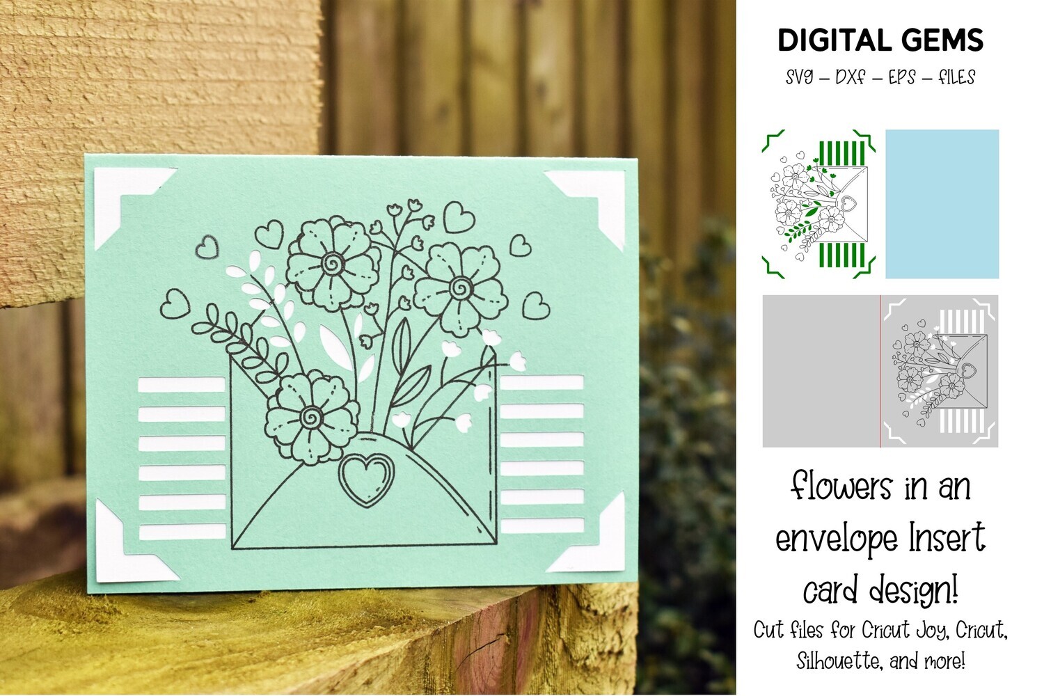 Flowers in an envelope design. Greeting Card SVG