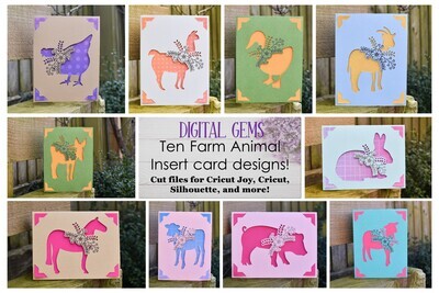 Cricut Joy SVG | Bundle of 10 Farm Animal Greeting Cards.