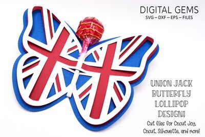 Butterfly lollipop / sucker holder design, Union jack jubilee style