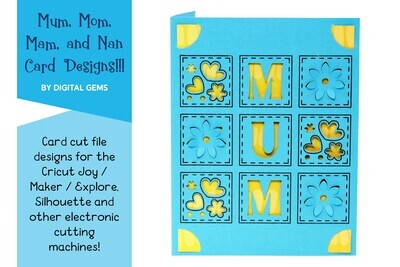 Cricut Joy SVG | Mum, Mom, Nan &amp; Mam Greeting Card designs.