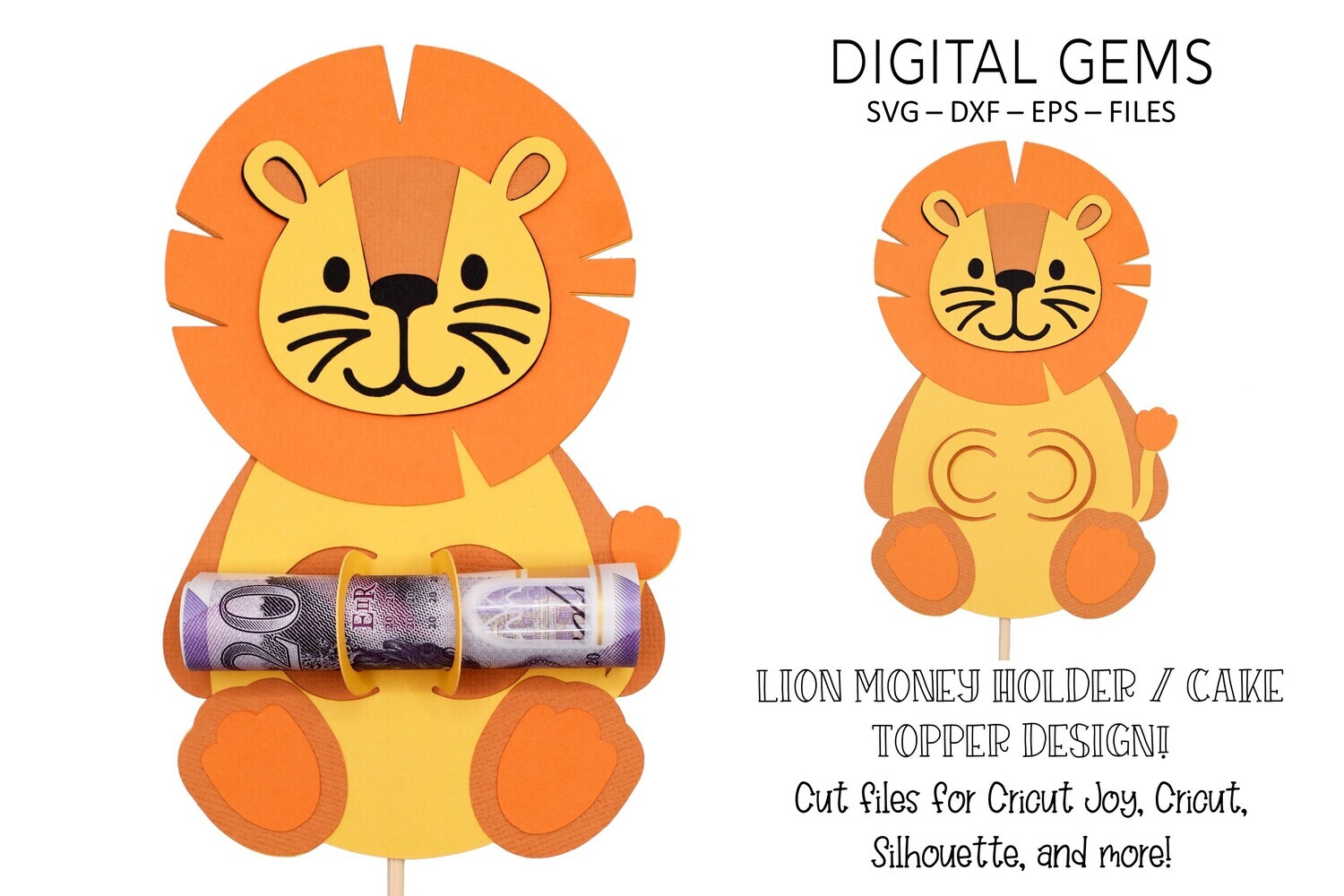 Money card or cake topper SVG | Lion design