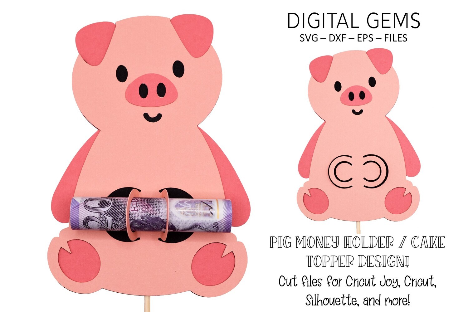 Money card or cake topper SVG | Pig design