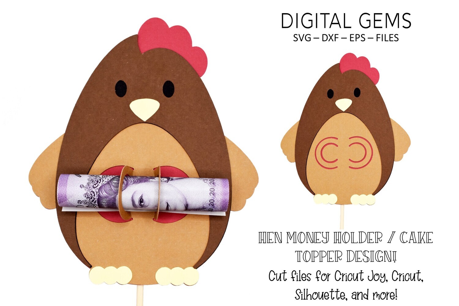 Money card or cake topper SVG | Hen design