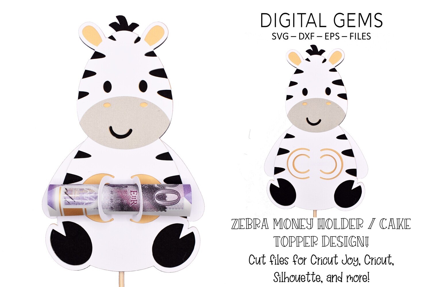 Money card or cake topper SVG | Zebra design