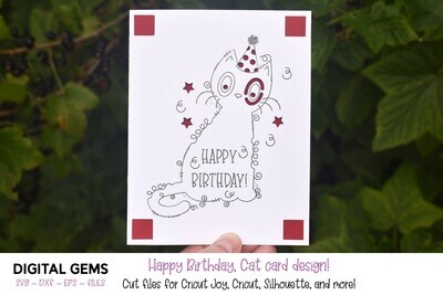 Cricut Joy SVG | Cat Happy Birthday Greeting Card.