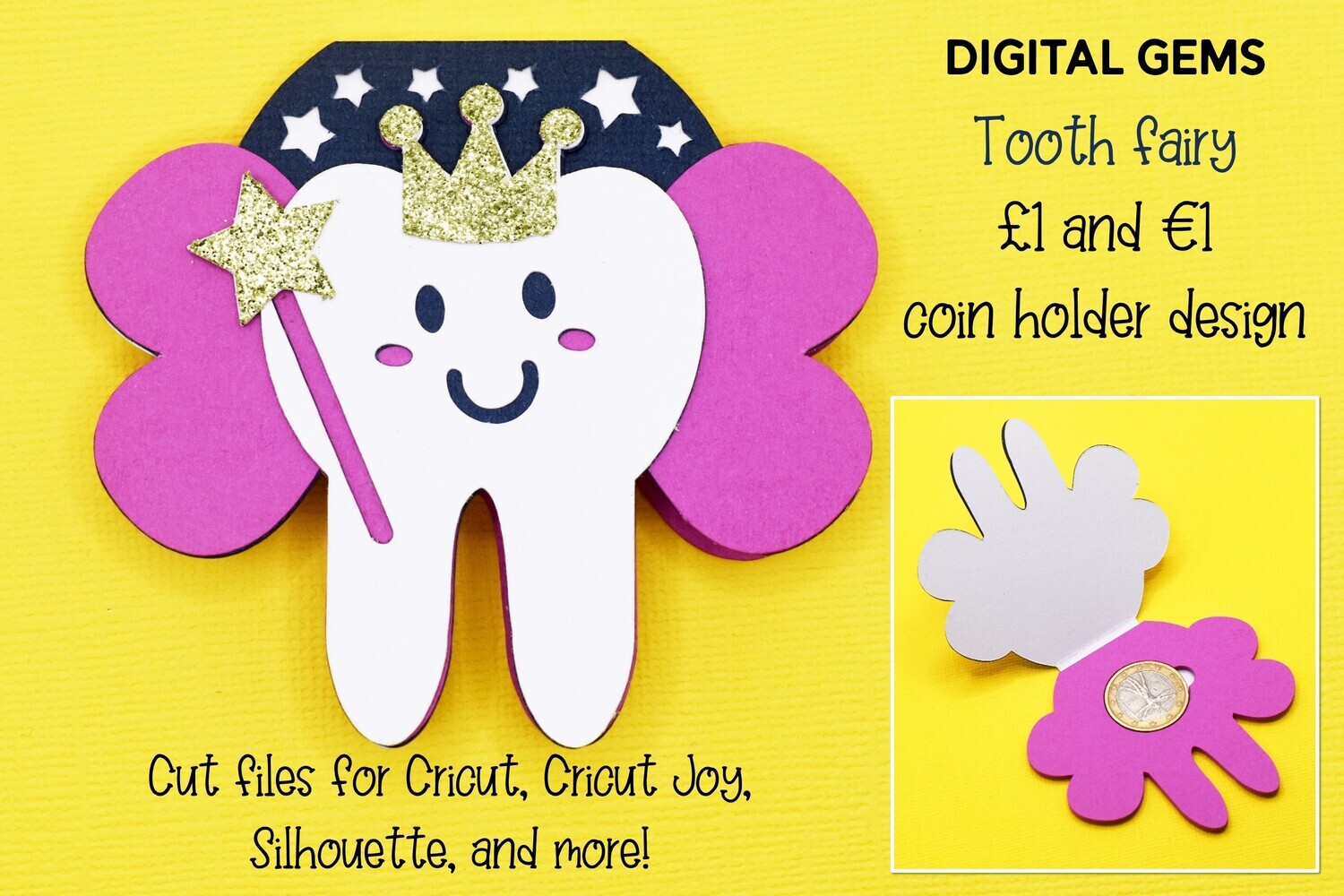 Tooth fairy coin card. Holds a one pound or a one euro coin.