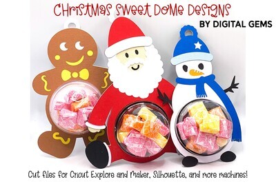 Snowman, Santa and Gingerbread man dome sweet holder designs
