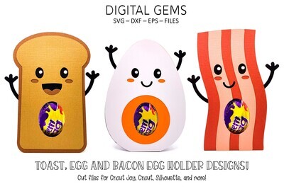 3 egg holder designs, Bacon, Egg and Toast