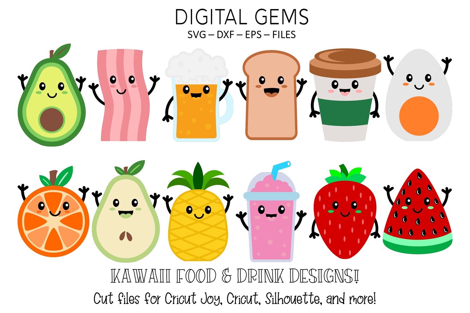 12 kawaii fruit and drink designs