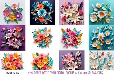 ​3D flower digital papers.