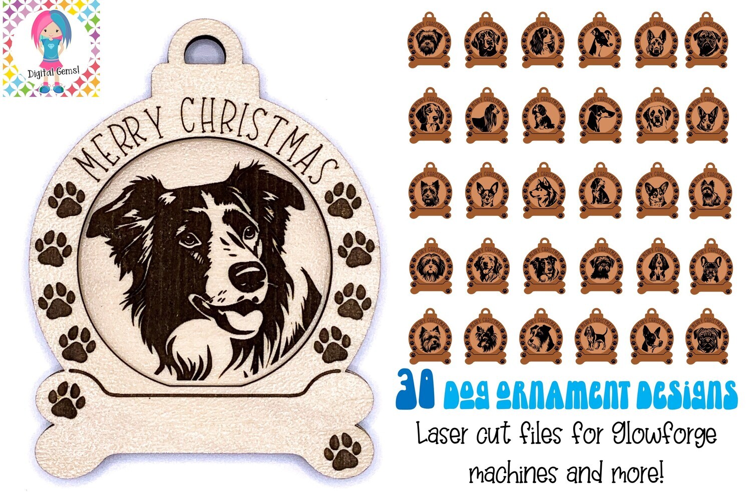 Dog ornament designs for Glowforge laser cutting machines and more!