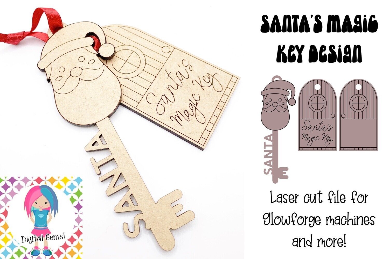 Santa Key Design for Glowforge laser cutters and more