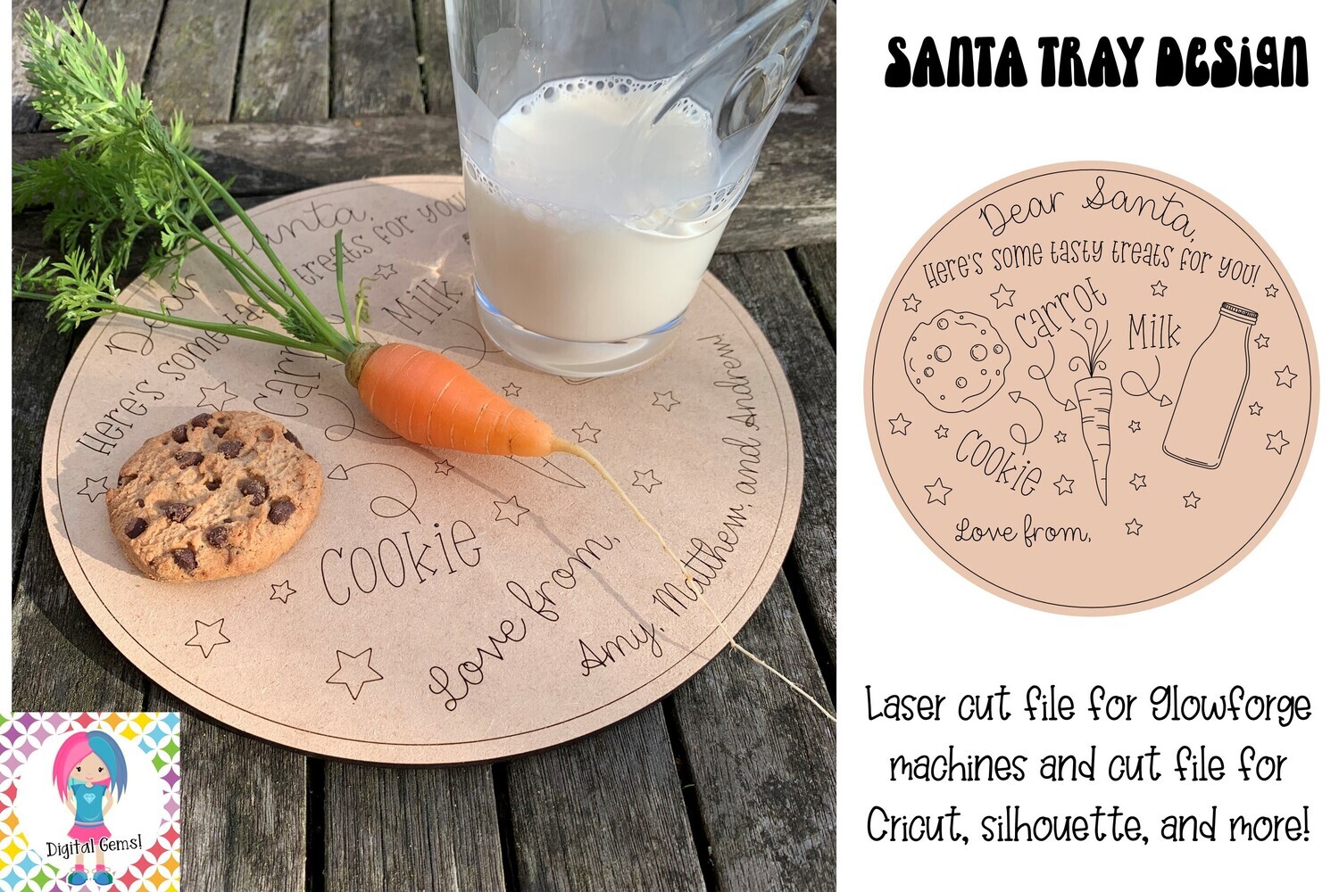 Santa tray design for Glowforge laser cutters and Cricut, Silhouette and more!