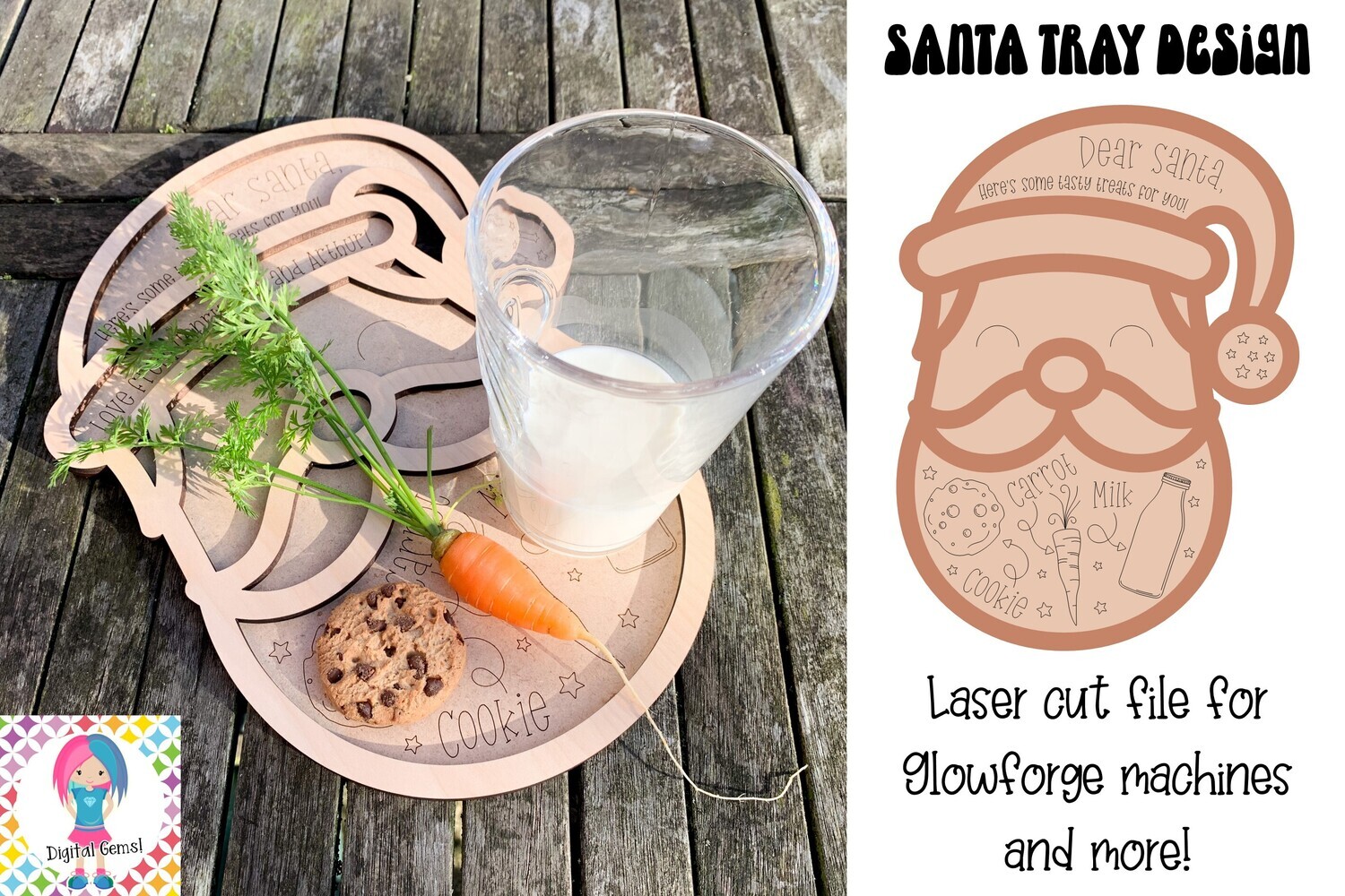 Santa tray design for Glowforge laser cutters and more