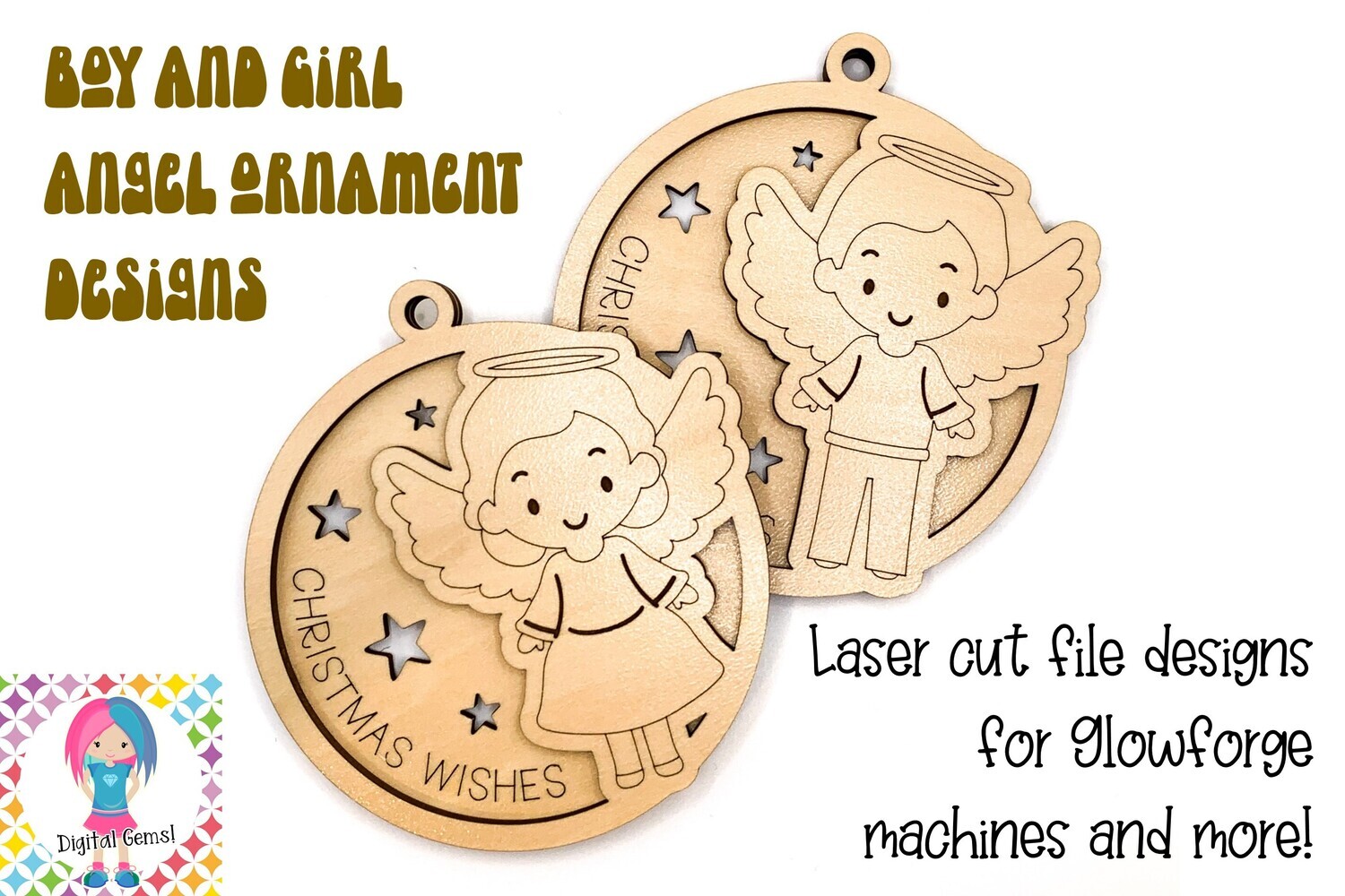 Angel ornament laser cut designs for Glowforge machines and more