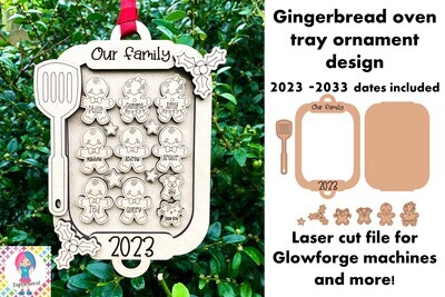 Gingerbread men on tray ornament laser cut design for Glowforge machines and more