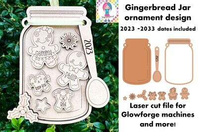 Jar, Gingerbread ornament laser cut design for Glowforge machines and more