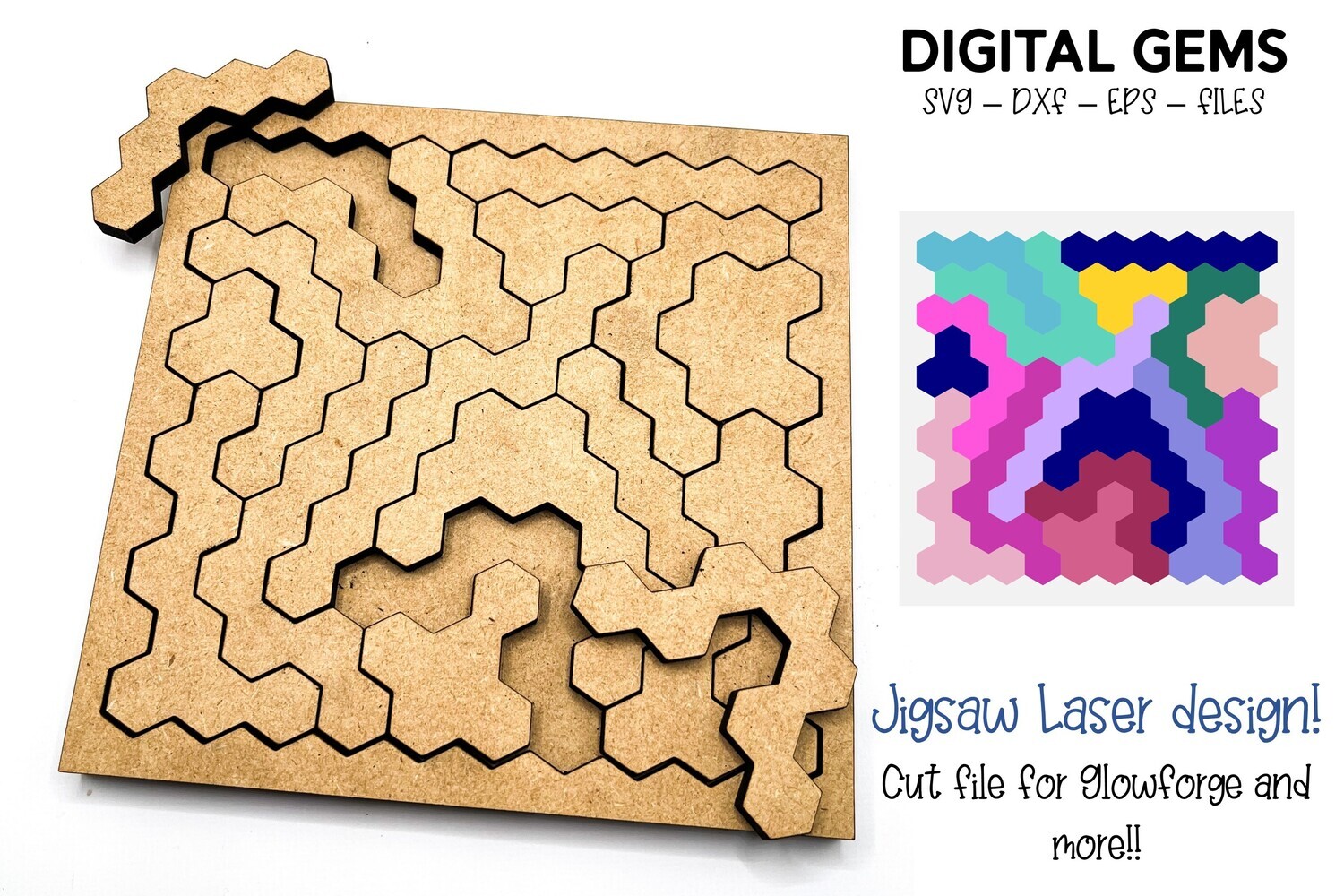 Jigsaw laser cut design for Glowforge machines and more