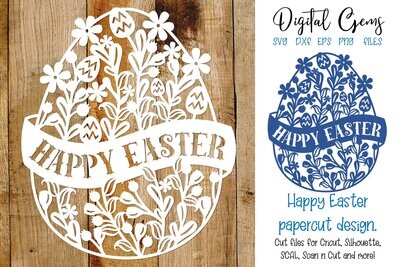 Happy Easter, Easter egg paper cut design