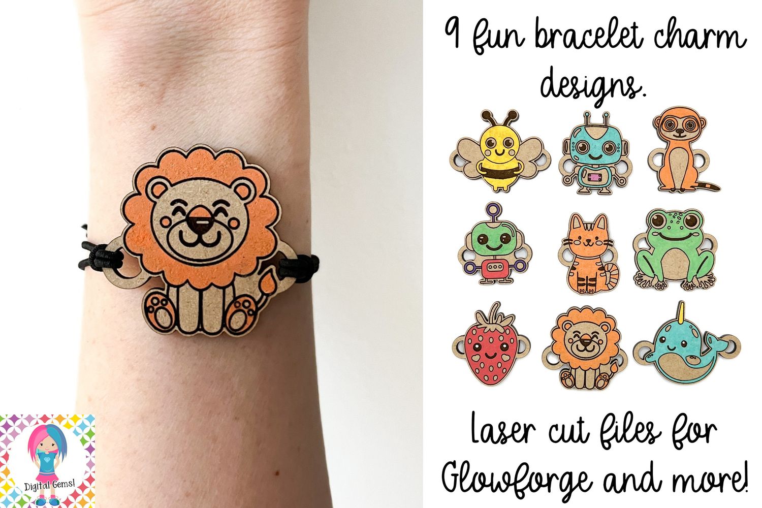 Animal / Robot bracelet charms, 9 laser files included.