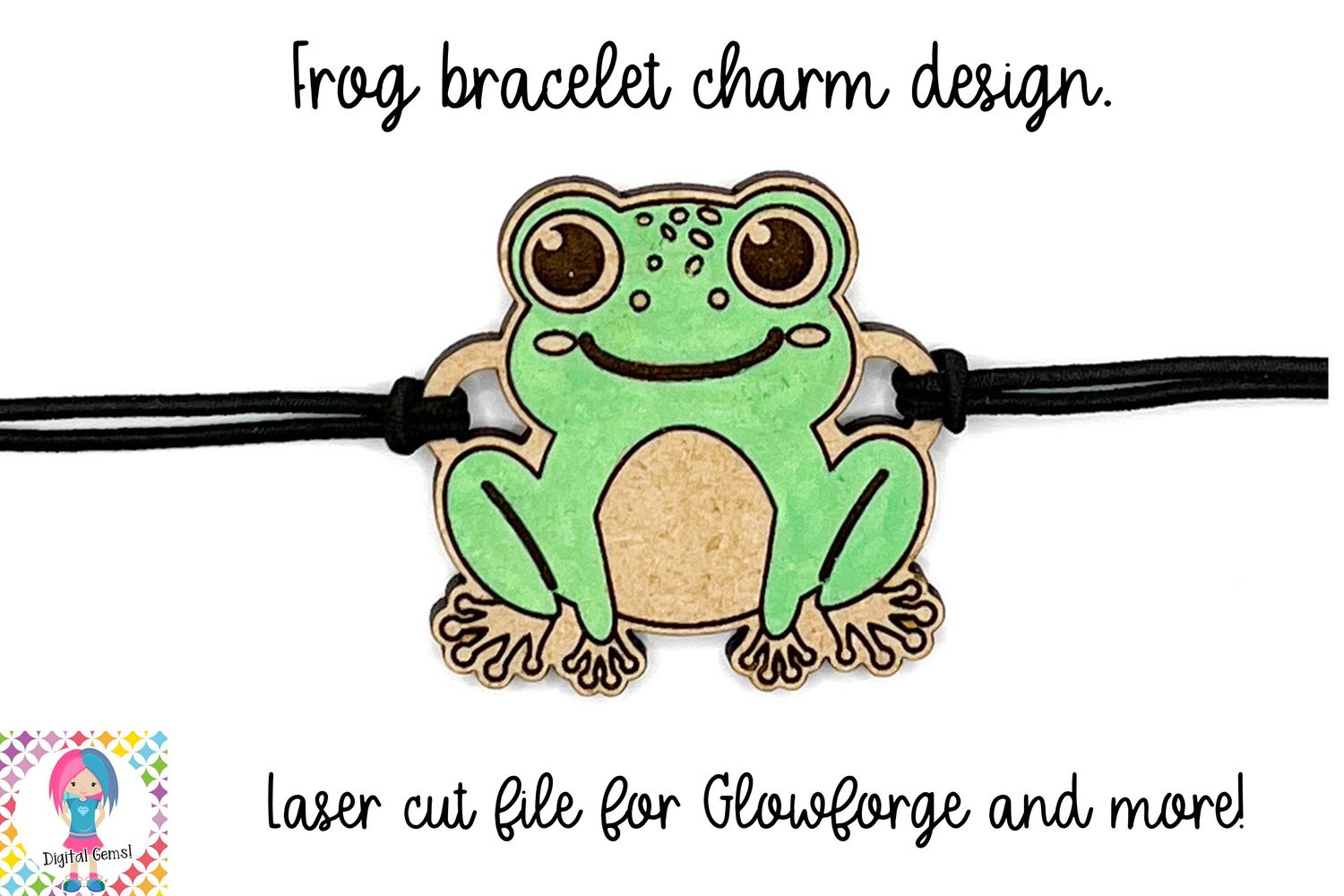 Frog bracelet charm, laser cutting file for glowforge and more.