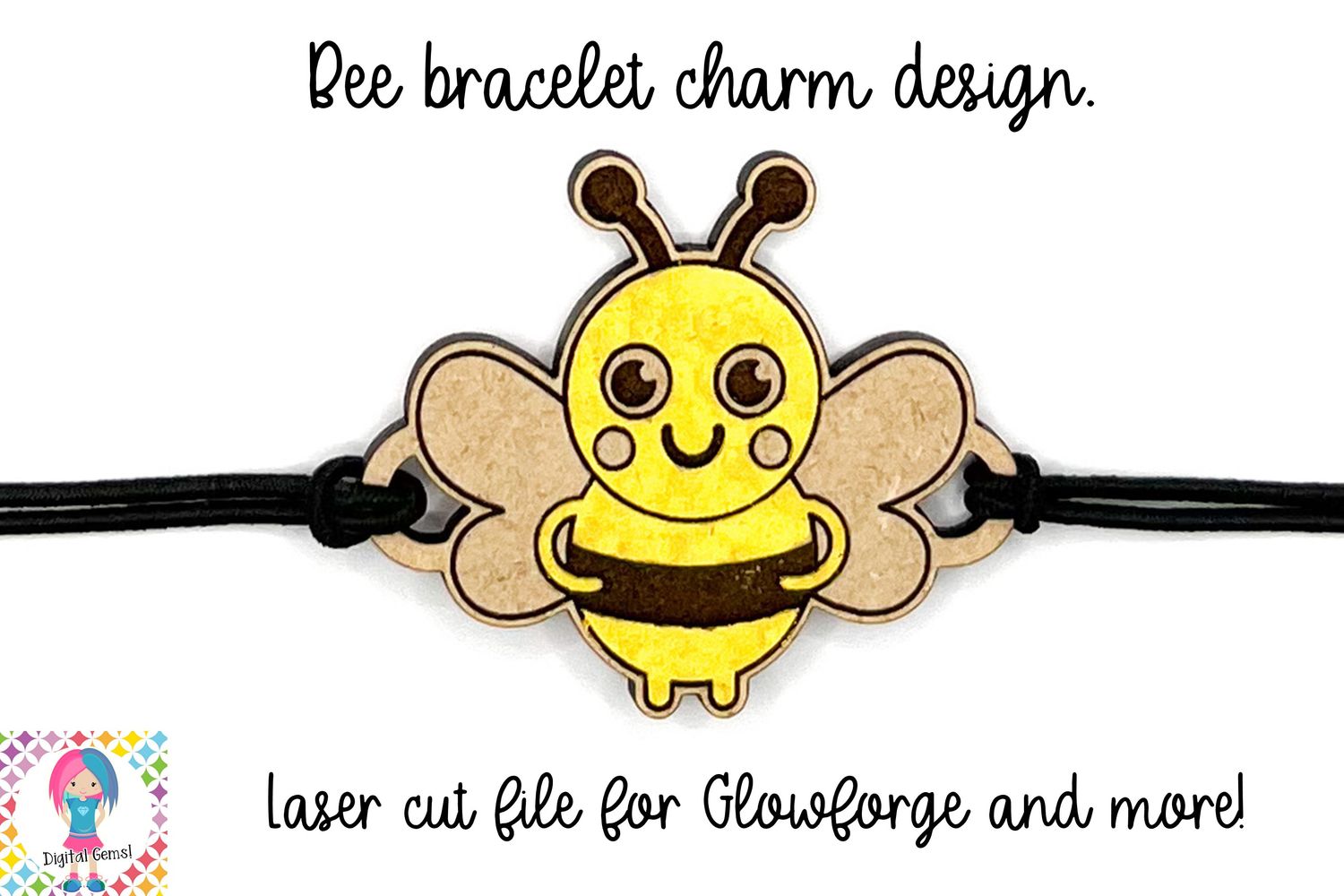 Bee bracelet charm, laser cutting file for glowforge and more.