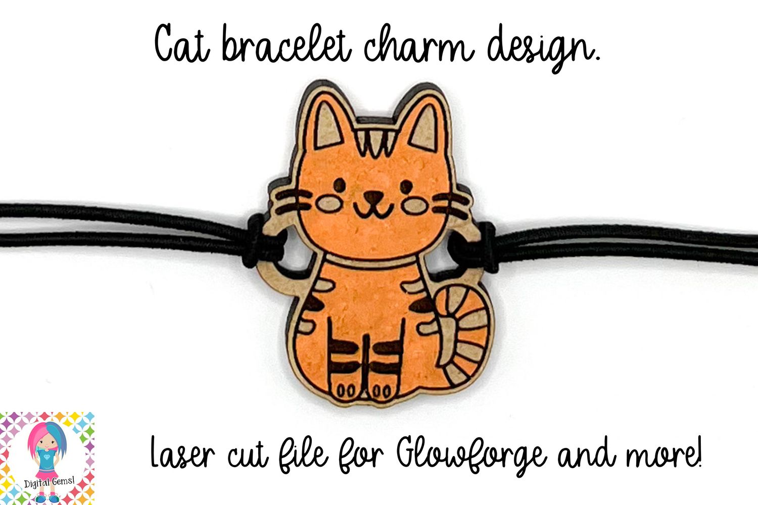 Cat bracelet charm, laser cutting file for glowforge and more.