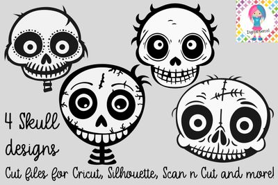 Set of 4 Skull Designs - Digital Download for Vinyl &amp; HTV Cutting, Perfect for DIY Crafts