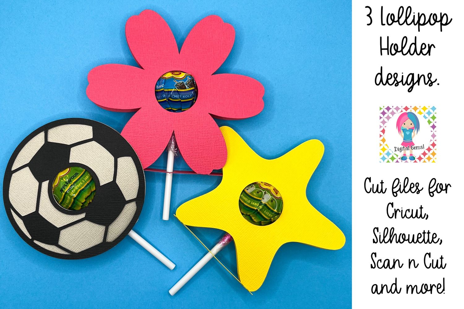 Lollipop holder designs - Star, Flower and Football