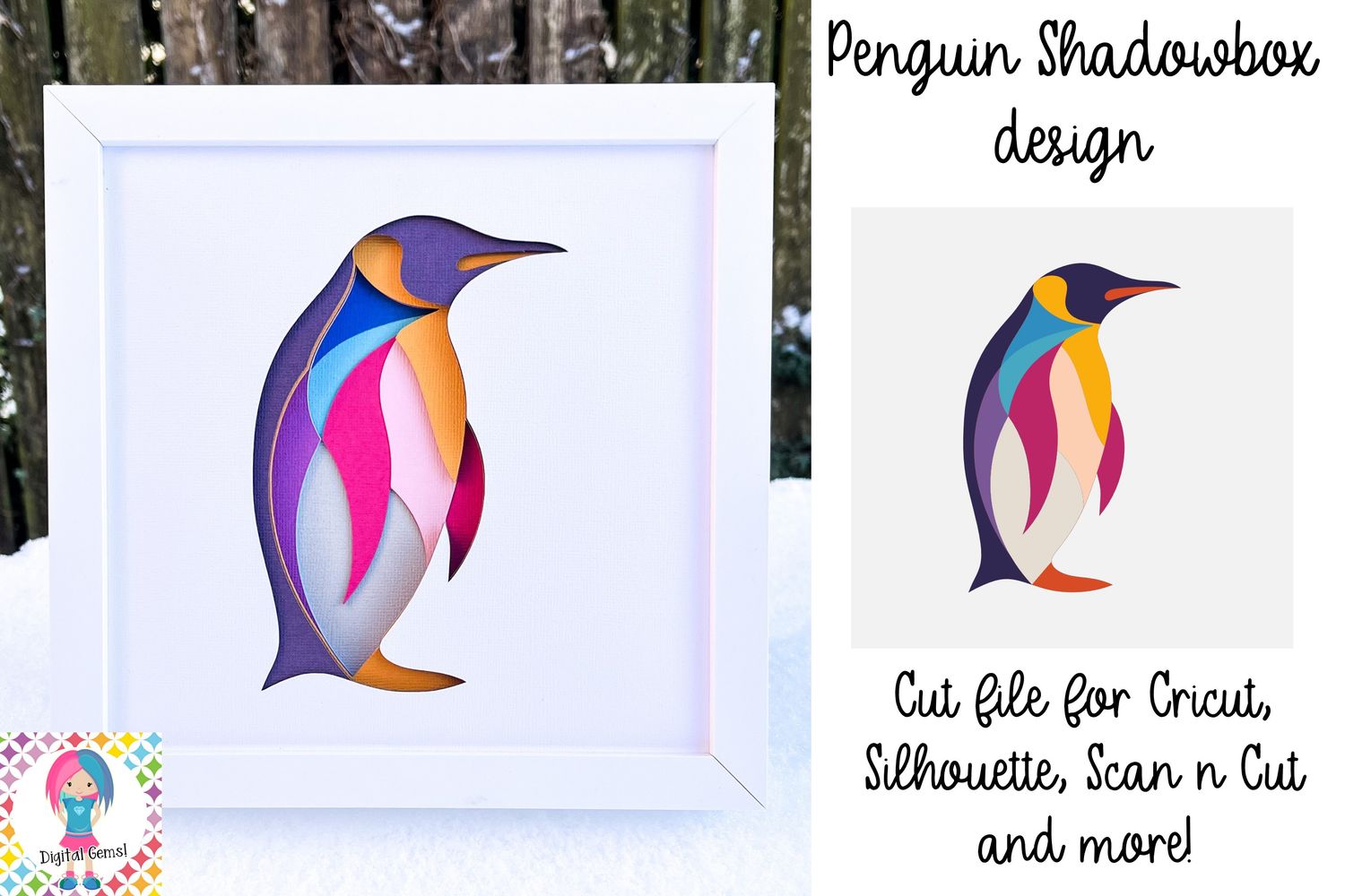 Penguin, Abstract 3D Shadow Box Design