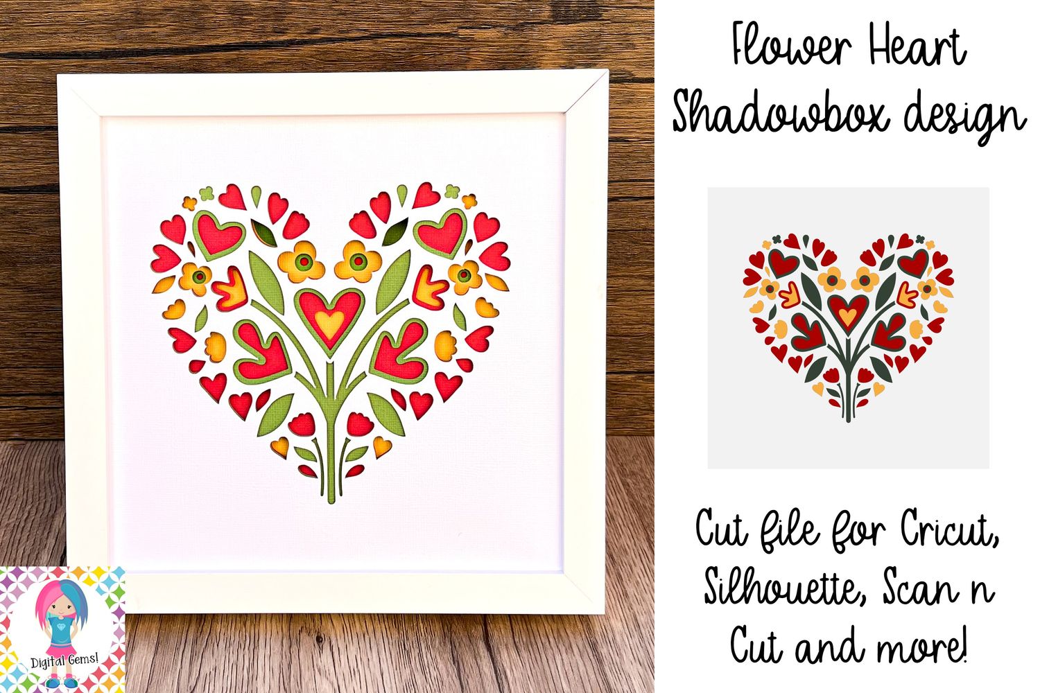 Heart with flowers 3D Shadow Box Design