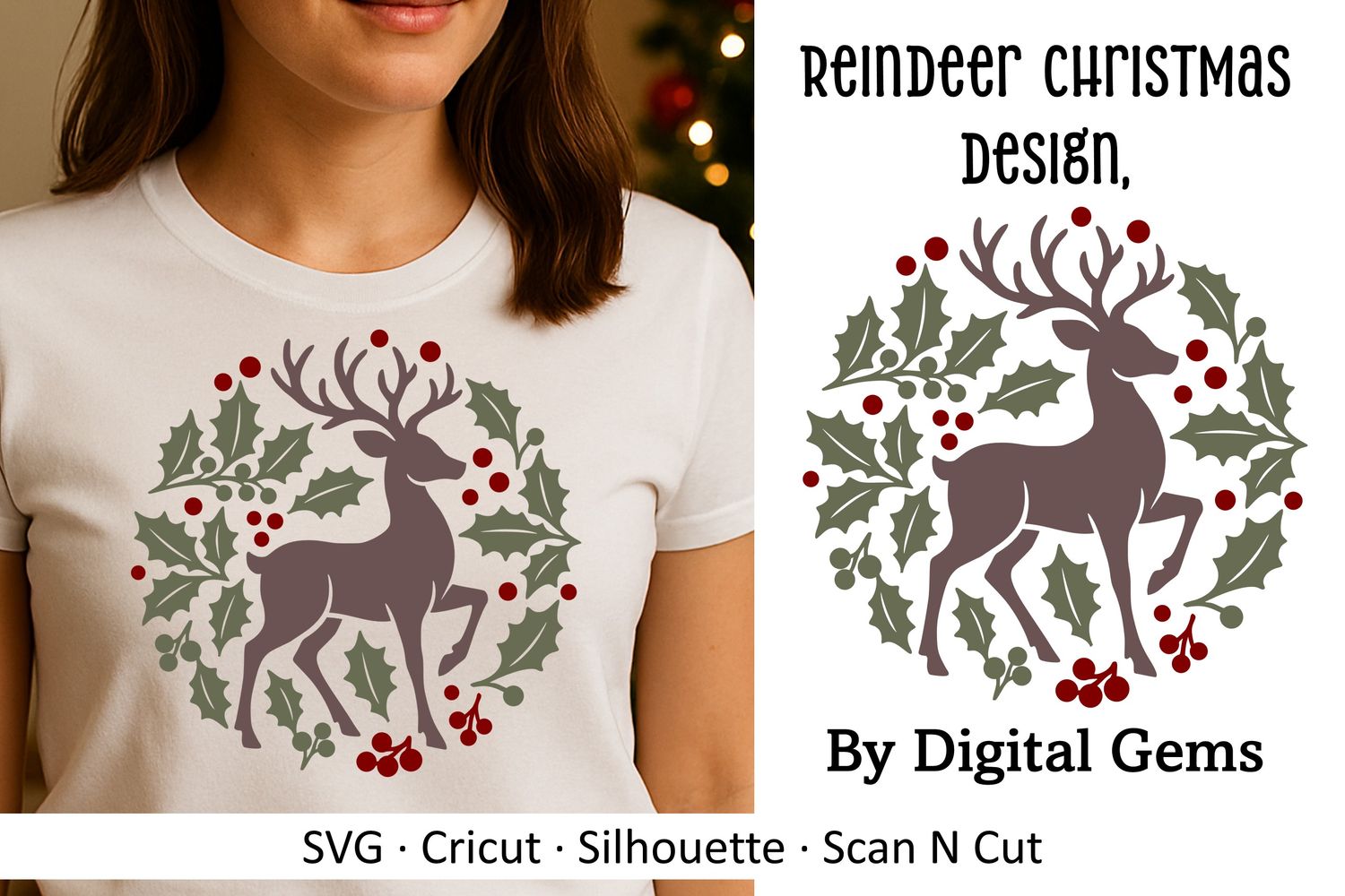 Reindeer Christmas HTV / Vinyl Cutting Design