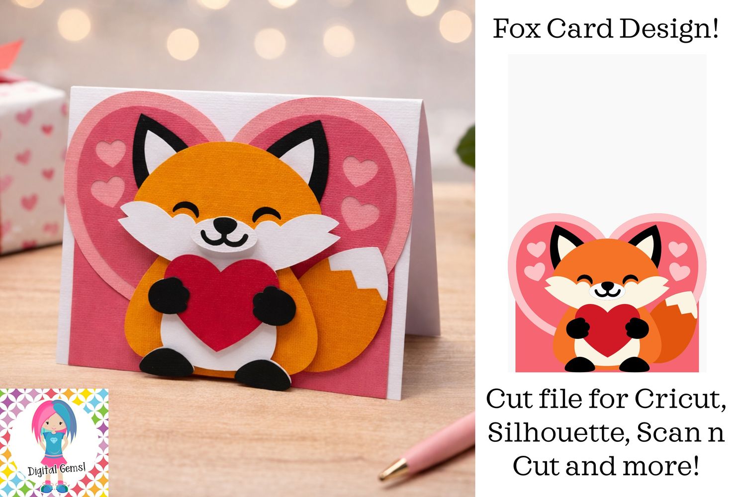 Fox Love Valentines Card SVG – Digital Download