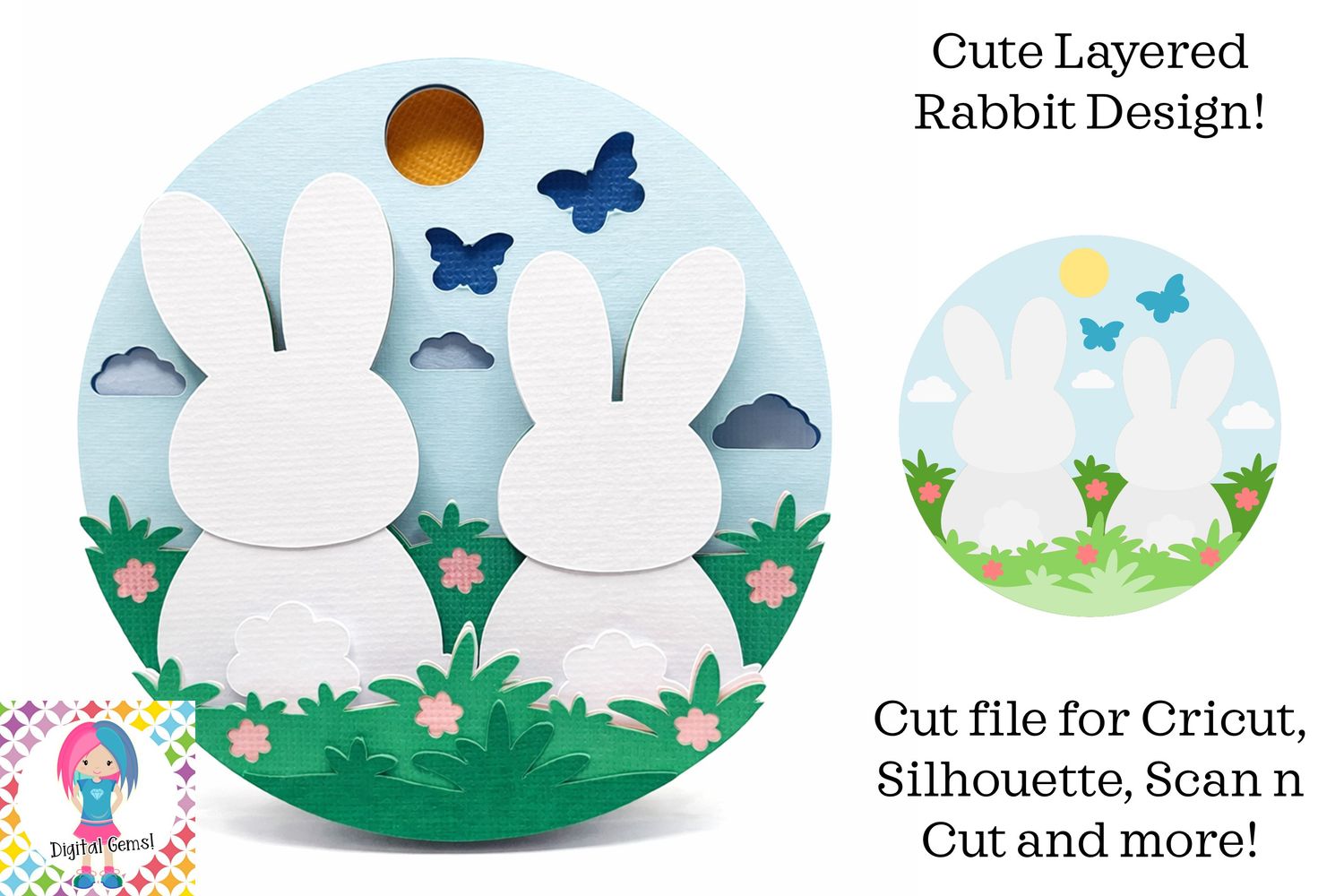 Cute Bunny Layered Paper SVG – Digital Download