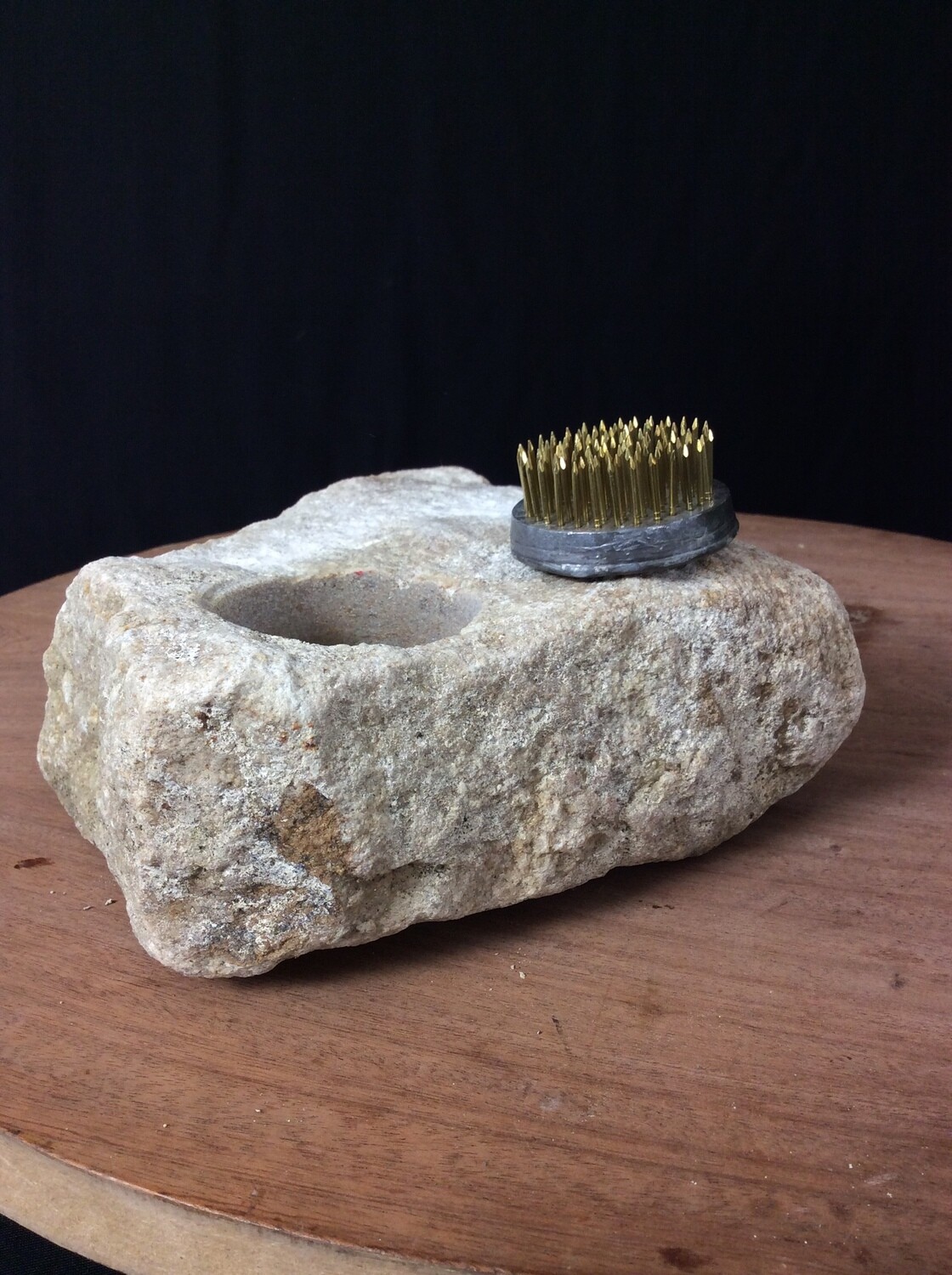 Cored Stone with 2&quot; pin holder &amp; roll of Oasis Fix. Stone No. 2. HS Code: 6802290000. Country of origin: Ireland