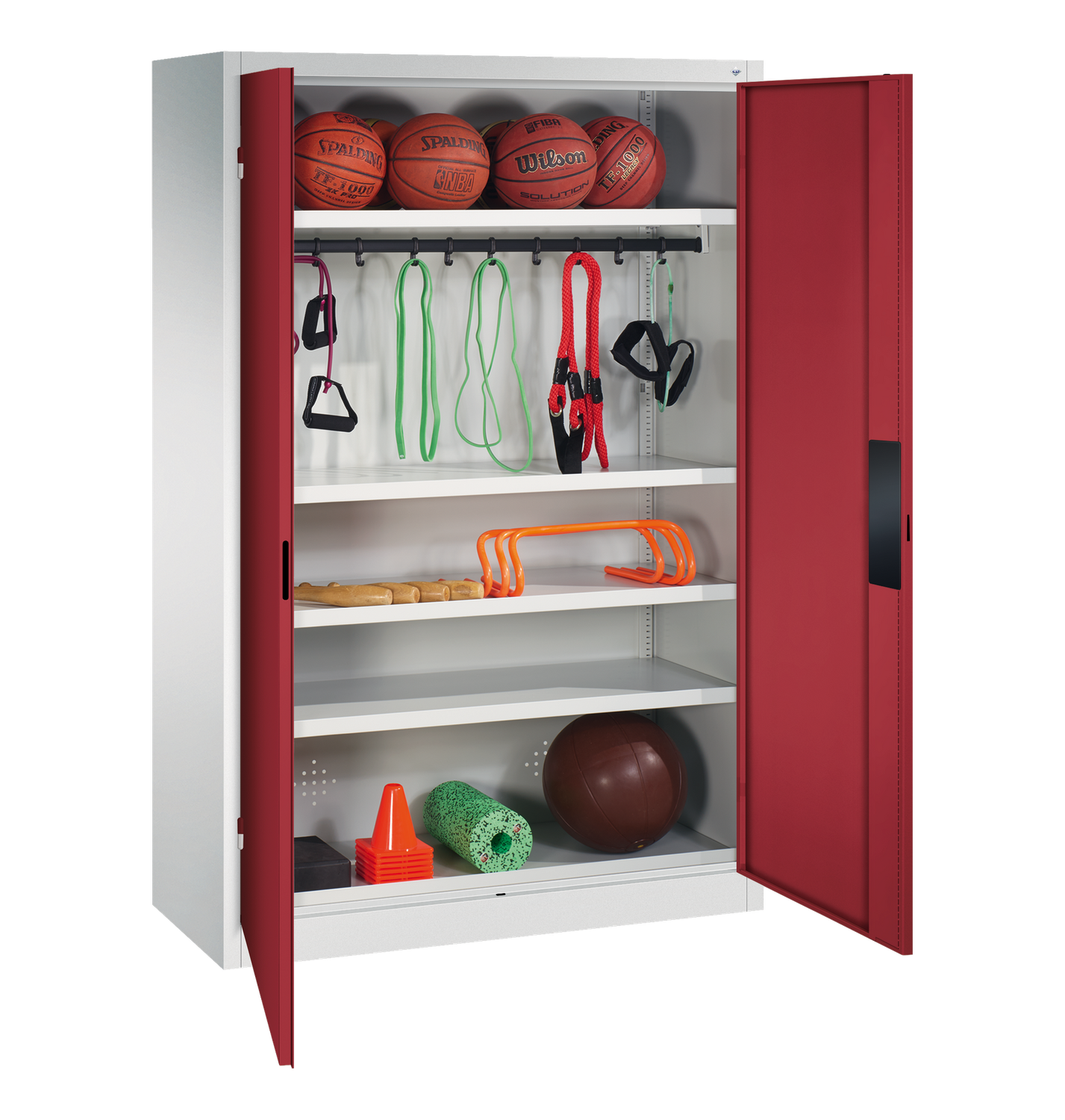 Sport-Universalschrank TYP II mit 2 Vollblech-Flügeltüren - verschiedene Farben, Türfarbe: runbinrot, Korpusfarbe: Lichtgrau