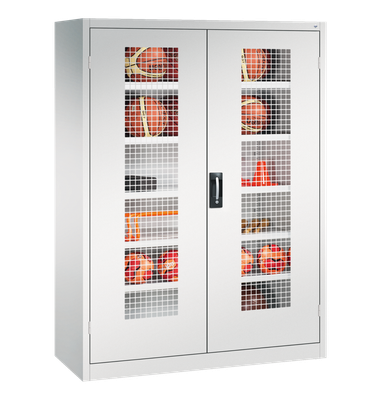 Ballschrank TYP III mit 2 Lochblech-Flügeltüren (195 x 150 x 50 cm) - verschiedene Farben Ballschrank TYP III mit 2 Lochblech-Flügeltüren (195 x 150 x 50 cm) - verschiedene Farben